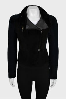 Short black sheepskin coat with fur