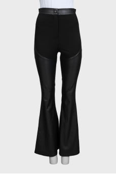 Black leather flared trousers