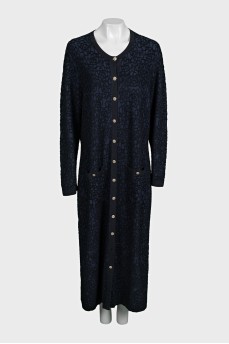 Long blue cardigan with buttons