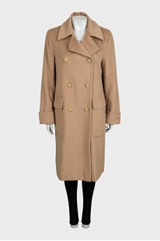 Double-breasted straight wool coat