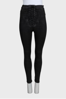 Черные джинсы skinny fit с завязками