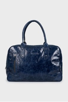 Blue leather travel bag