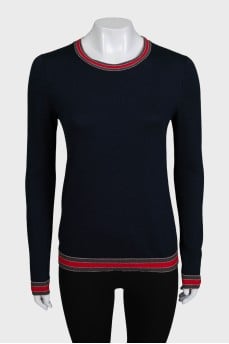 Blue wool jumper with a contrast collar