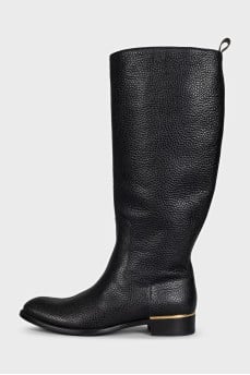 Black textured leather boots