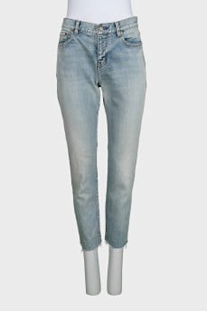 Blue jeans with raw hem
