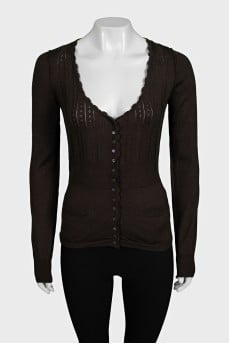 Brown cashmere and silk cardigan