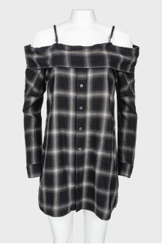 Open shoulders checked dress