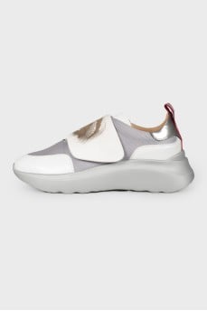 Silver embossed print sneakers