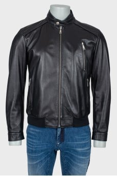 Men's leather jacket with skull on back