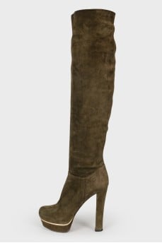 Green suede booties