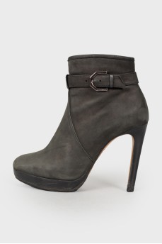Leather booties with belt buckle