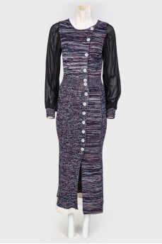 Knitted dress with translucent sleeves