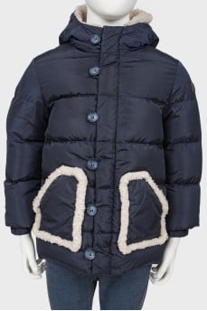 Children's down jacket with a hood with fur
