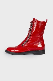 Red patent leather boots
