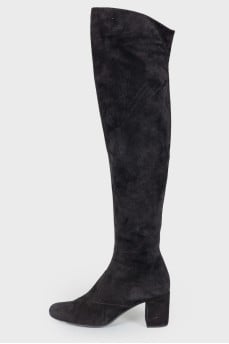 Zipper  suede over the knee boots