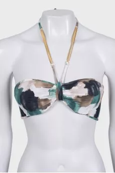 Green printed two-piece swimsuit with tag