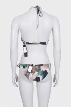 Green printed two-piece swimsuit with tag