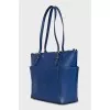 Blue leather bag with logo