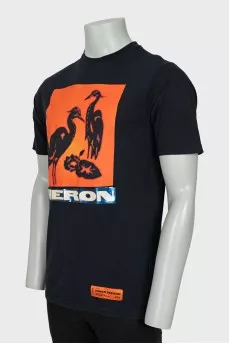 Men's Black T-Shirt with Embossed Logo