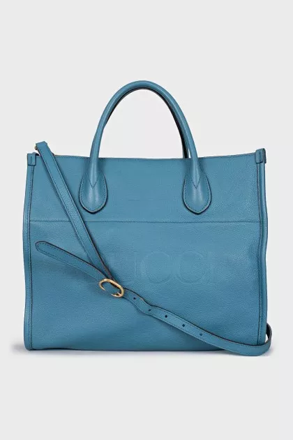 Leather bag with embossed logo