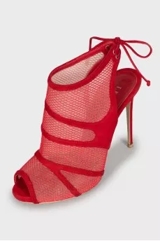 Suede and mesh heeled sandals