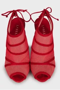 Suede and mesh heeled sandals