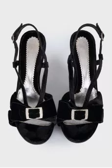 Textile sandals with shiny buckle