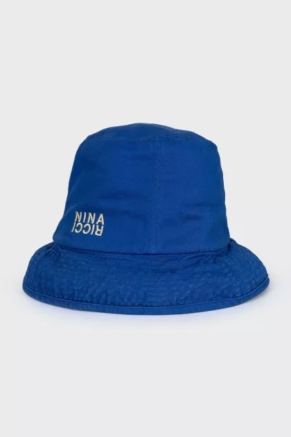 Blue Panama Hat with Embroidery