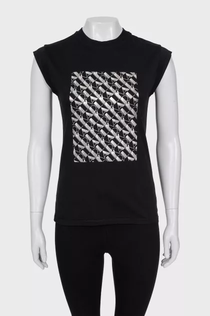 Black T-shirt with silver print