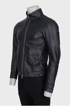 Men's black leather jacket