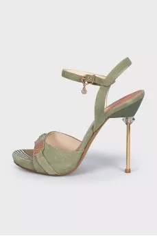 Suede sandals with gold stiletto heels