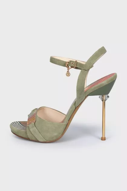 Suede sandals with gold stiletto heels