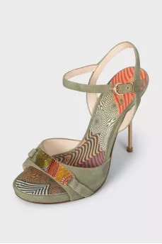 Suede sandals with gold stiletto heels