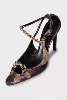 Sandals made of genuine leather and textile