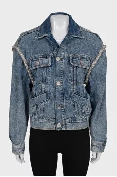 Denim jacket with rhinestones and patch pockets