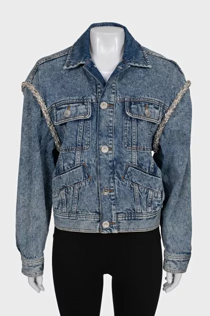 Denim jacket with rhinestones and patch pockets