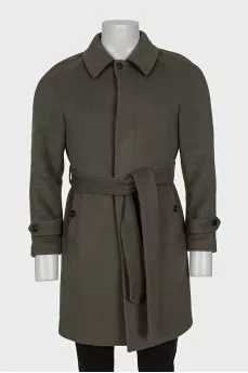 Men's wool and cashmere coat with belt