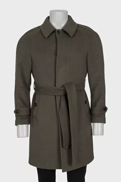 Men's wool and cashmere coat with belt