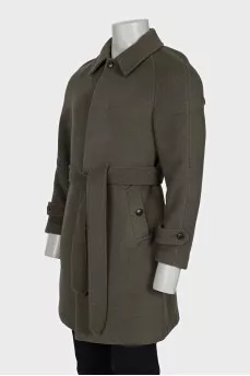 Men's wool and cashmere coat with belt