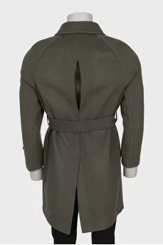 Men's wool and cashmere coat with belt