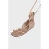 Leather lace-up sandals with zip closure