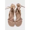 Leather lace-up sandals with zip closure