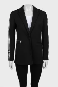 Black straight jacket with stripes on the sleeves