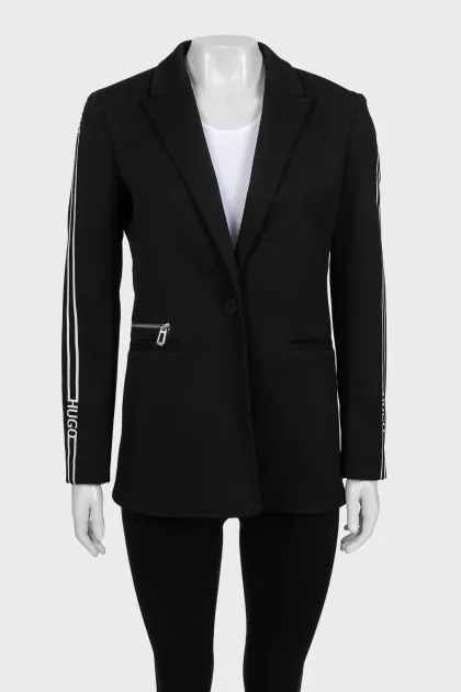Black straight jacket with stripes on the sleeves