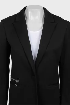 Black straight jacket with stripes on the sleeves