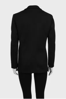 Black straight jacket with stripes on the sleeves