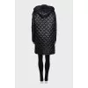 Black quilted straight-cut coat with logo