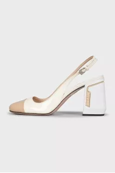 Leather slingbacks with a square beige toe