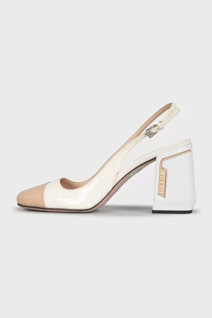Leather slingbacks with a square beige toe