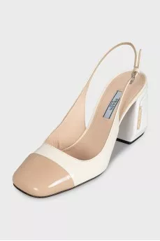Leather slingbacks with a square beige toe